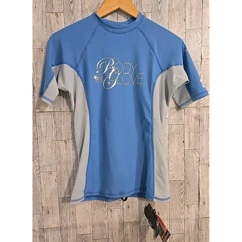 Body Glove Rashguard Top LARGE Short Sleeve Blue UV Protection Womens NEW